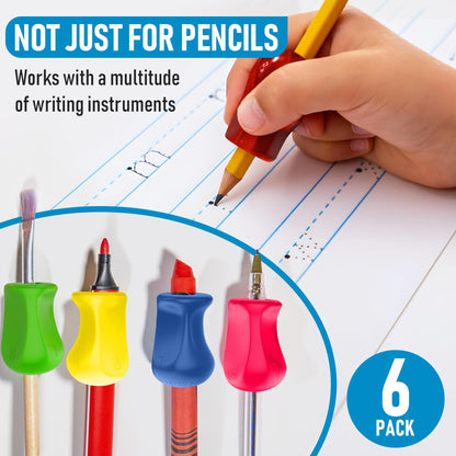 The Pencil Grip Original Pencil Grippers 6 Pcs, Improves Kids Handwriting, Ergonomic Pen Holder for Righties & Lefties, Ideal for Kids, Toddlers, Adults, Writing Tool with Finger Cushion