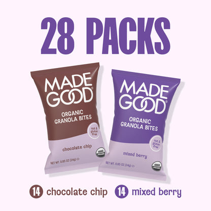 MadeGood Granola Bites Chocolate Chip & Strawberry Variety Pack (28 Count) Gluten Free and Organic Snacks