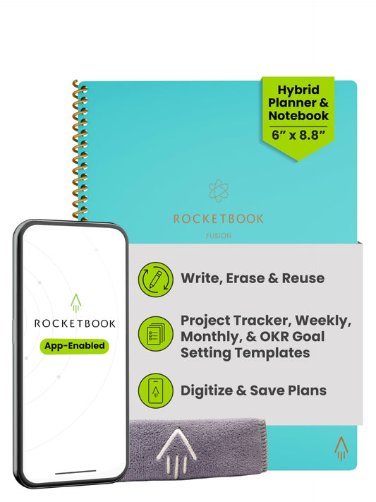 Rocketbook Fusion Hybrid Reusable Planner and Notebook in One, Additional Blank Pages, Goal and Project Tracker, Undated Planner, Letter Size 8.5x11, Black (Pack of 1)