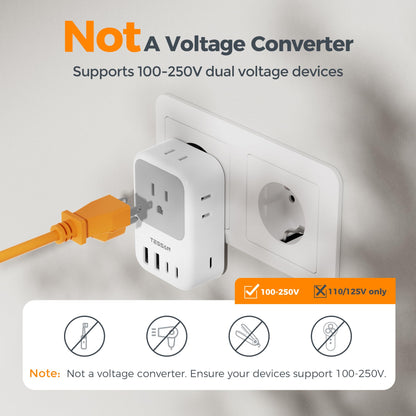 2 Pack European Plug Adapter USB C, TESSAN US to Europe Adapter 4 Outlets 3 USB Charger, Type C International Power Adaptor to Italy Spain France Portugal Iceland Germany, Europe Travel Essentials