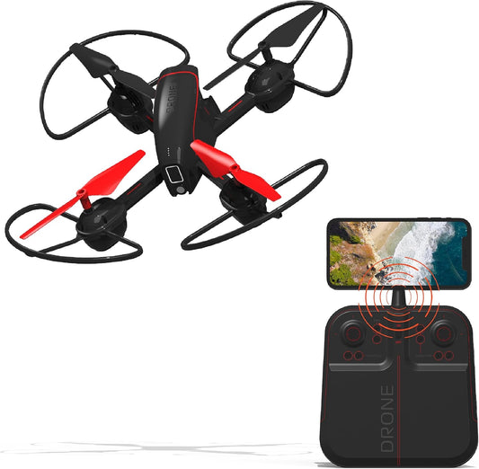 Sharper Image 10” Mach X Long Range Drone with Streaming Camera, LED Lights, 2.4 GHz, Auto-Orientation, Assisted Landing and Gyro Stabilization Control, Capture Panoramic Videos, Rechargeable Battery