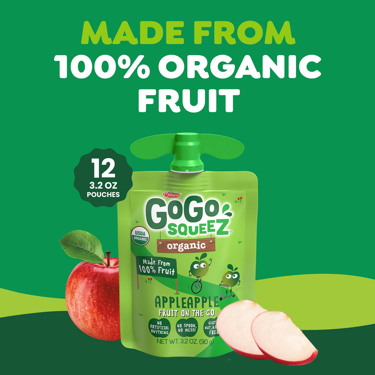 GoGo squeeZ No Sugar Added Organic Fruit & veggieZ Applesauce and Puree Variety Pack, Pedal Peach and Boulder Berry, 3.2 oz Pouches (Pack of 12), Fruit Snacks for Kids, Gluten Free, Nut Free, Recloseable Cap, BPA Free