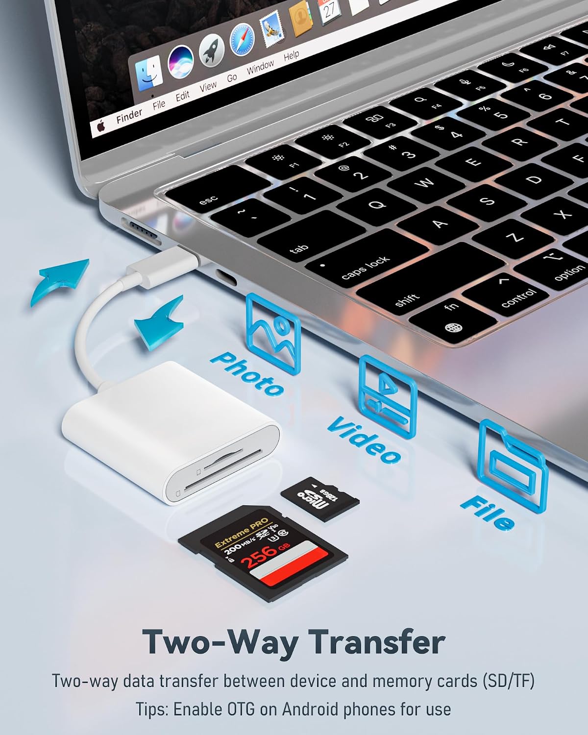 USB-C SD Card Reader, Dual Slot SD/MicroSD Adapter for iPhone 17/16/15
