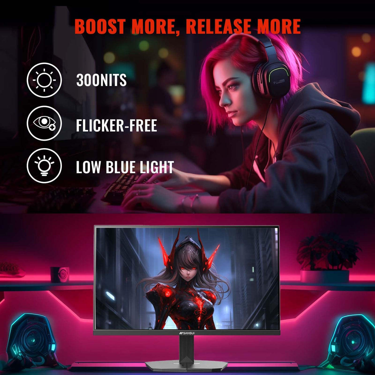 SANSUI 34-Inch Curved Gaming Monitor UWQHD 3440 x 1440P Up to 200Hz 165Hz Curved 1500R - PIP/PBP, OD 1ms, HDR, 300nits, sRGB 130%, DCI-P3 97%,AI Crosshair,HDMI2.1x2,DP1.4(Cable Included)