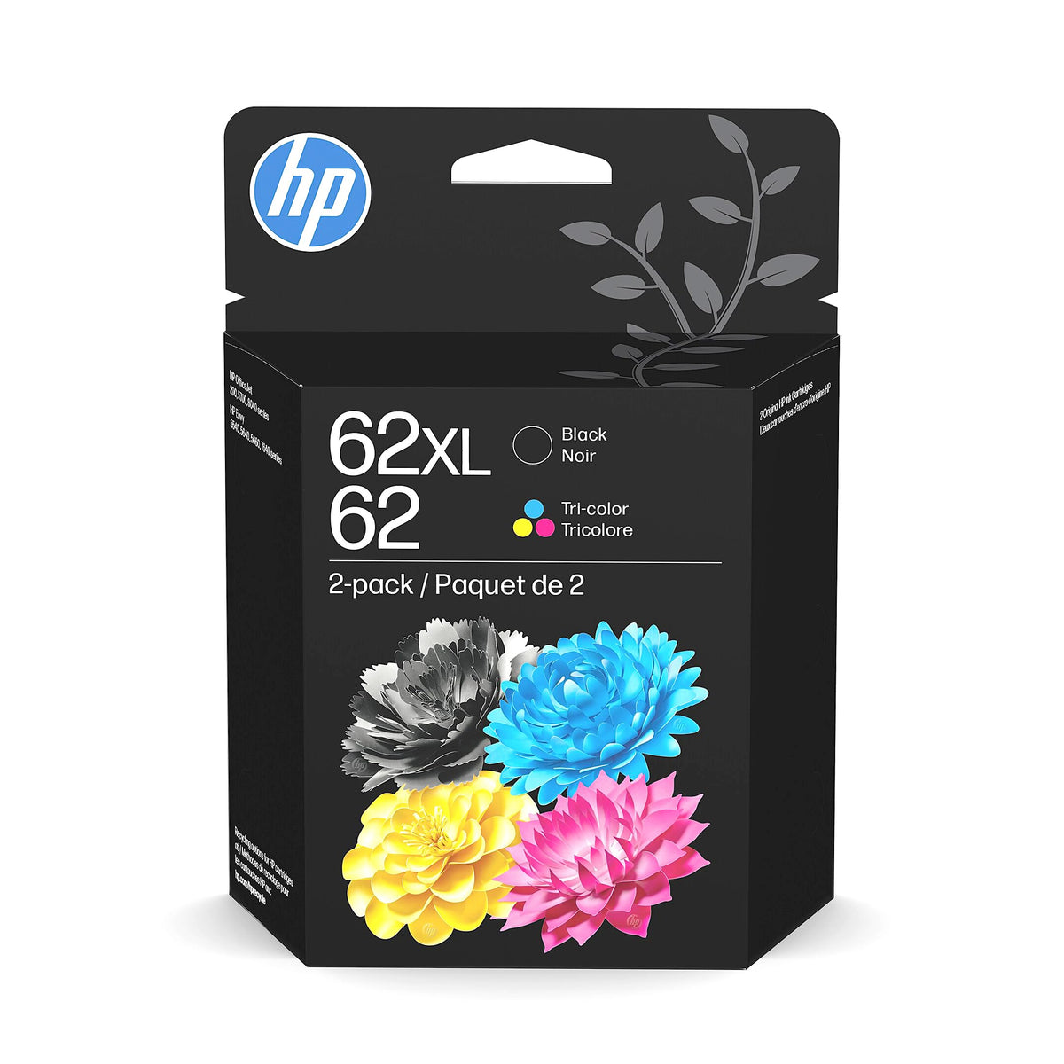 HP 62 Black/Tri-Color Ink (2-Pack) | Works with Envy 5540, 5640, 5660, 7640, OfficeJet 5740, 8040, OfficeJet Mobile 200, 250 | Instant Ink Eligible | N9H64FN | Packaging May Vary