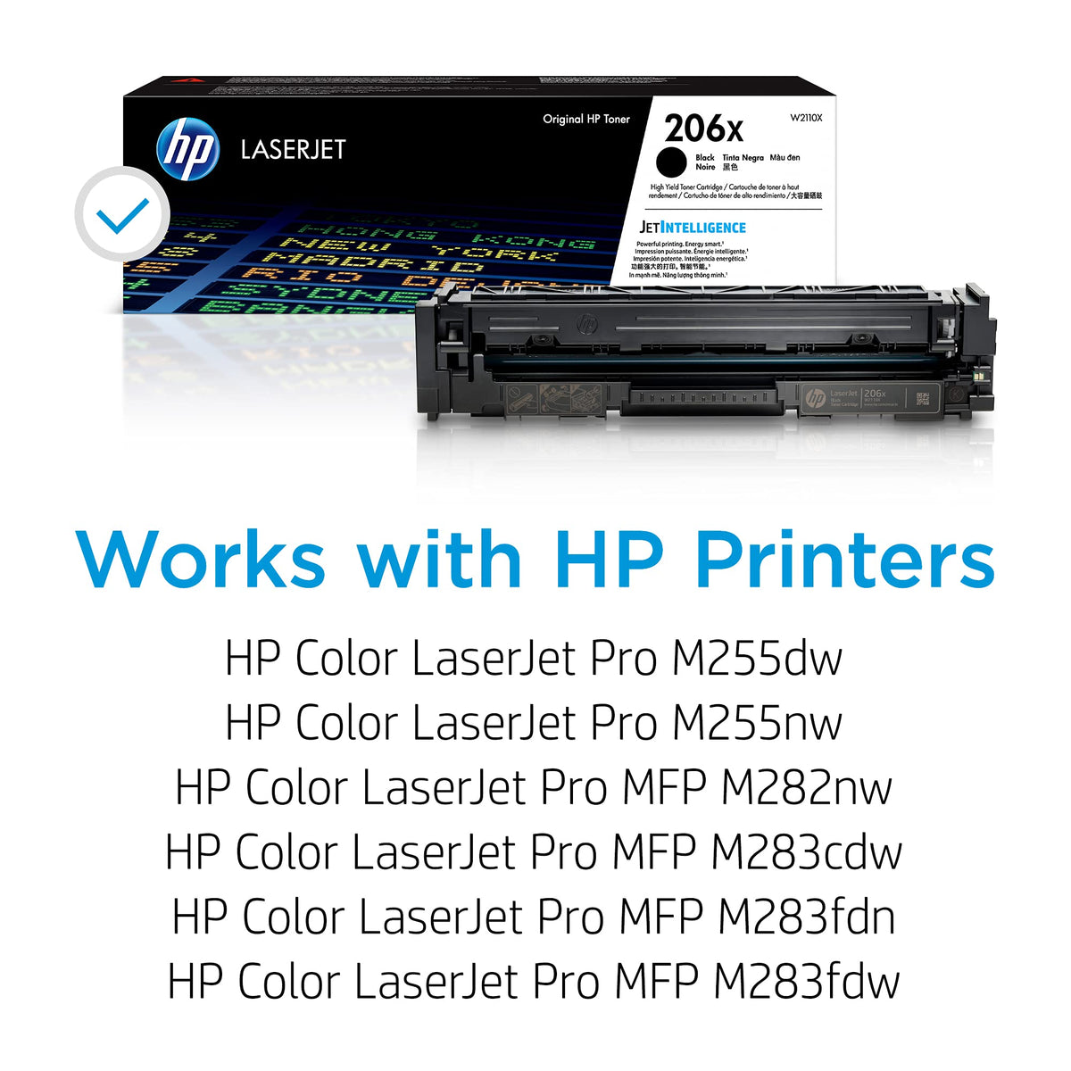 HP 206X High-Yield Toner Cartridge 4-Pack (Black, Cyan, Magenta, Yellow) | Compatible Color LaserJet Pro M255 & MFP M282/M283 Series Printers | W2110XQ1 Combo Pack