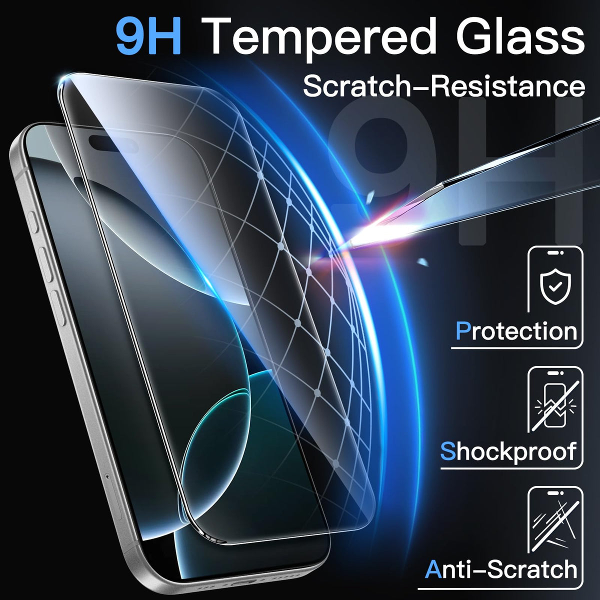 JETech Screen Protector for iPhone 15 6.1-Inch, Bubble Free, Tempered Glass Film with Easy Installation Tool, Case-Friendly, HD Clear, 2-Pack