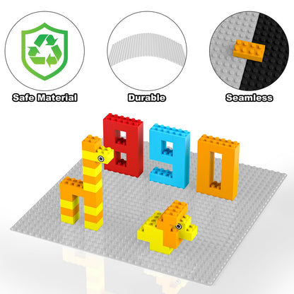 Pokiiulk Classic Gray Baseplates, 32x32 Studs Square Base Plates for Play or Display Bricks Creations, Compatible with Classic Legos, 10" x 10", Pack of 2, Perfect for City Streets, Castle, Mountains