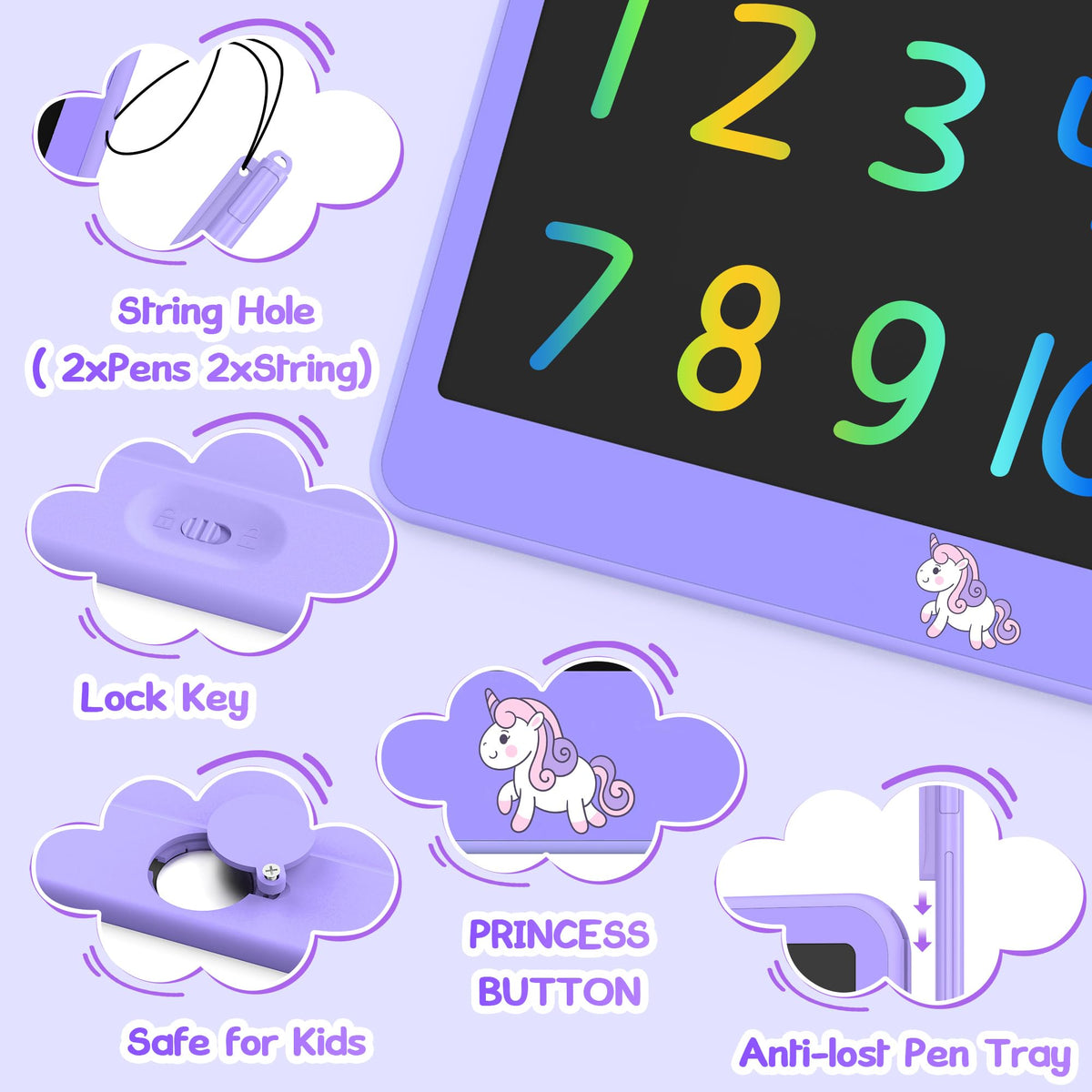 Hockvill LCD Writing Tablet for Kids 8.8 Inch, Toys for Girls Boys Drawing Pad for 3 4 5 6 7 Year Old Kids Toys, Children Christmas Birthday Gift for Kids Toddler Doodle Board Travel Essentials