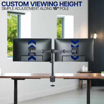 VIVO Dual Monitor Desk Mount, Holds 2 Computer Screens up to 30 inches and 22lbs Each, Heavy Duty Fully Adjustable Steel Stand with C-Clamp and Grommet, Black, STAND-V002
