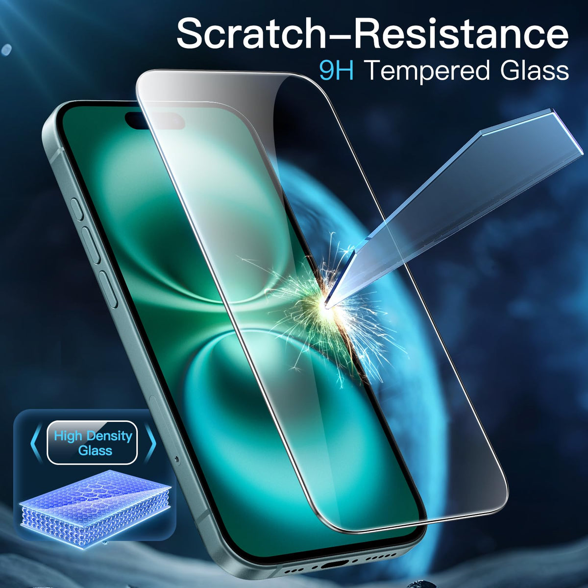 JETech Screen Protector for iPhone 15 6.1-Inch, Bubble Free, Tempered Glass Film with Easy Installation Tool, Case-Friendly, HD Clear, 2-Pack