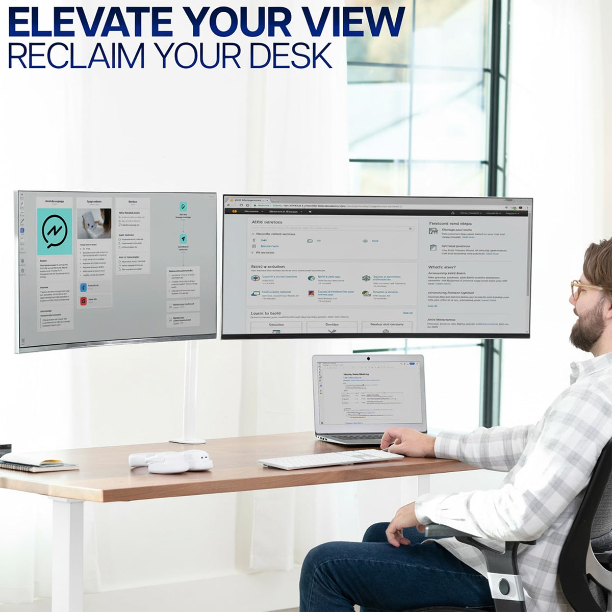 VIVO Dual Monitor Desk Mount, Holds 2 Computer Screens up to 30 inches and 22lbs Each, Heavy Duty Fully Adjustable Steel Stand with C-Clamp and Grommet, Black, STAND-V002