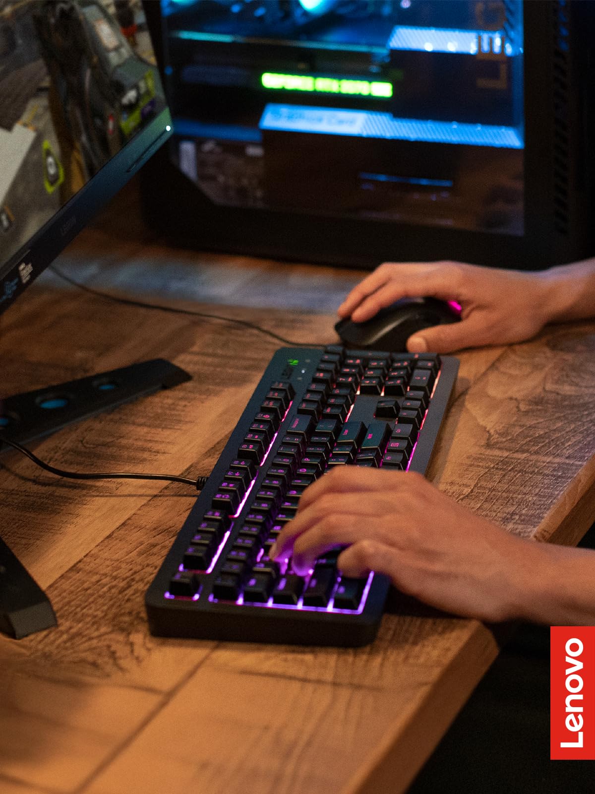 Lenovo GY40T26478 Legion K500 RGB Mechanical Gaming Keyboard, 3 ZONE Full-size Keyboard, 7 user Programmable Hot Keys; 16.8 Million Colors, 50 Million-Click Red Mechanical Keys, Detachable Palm Rest