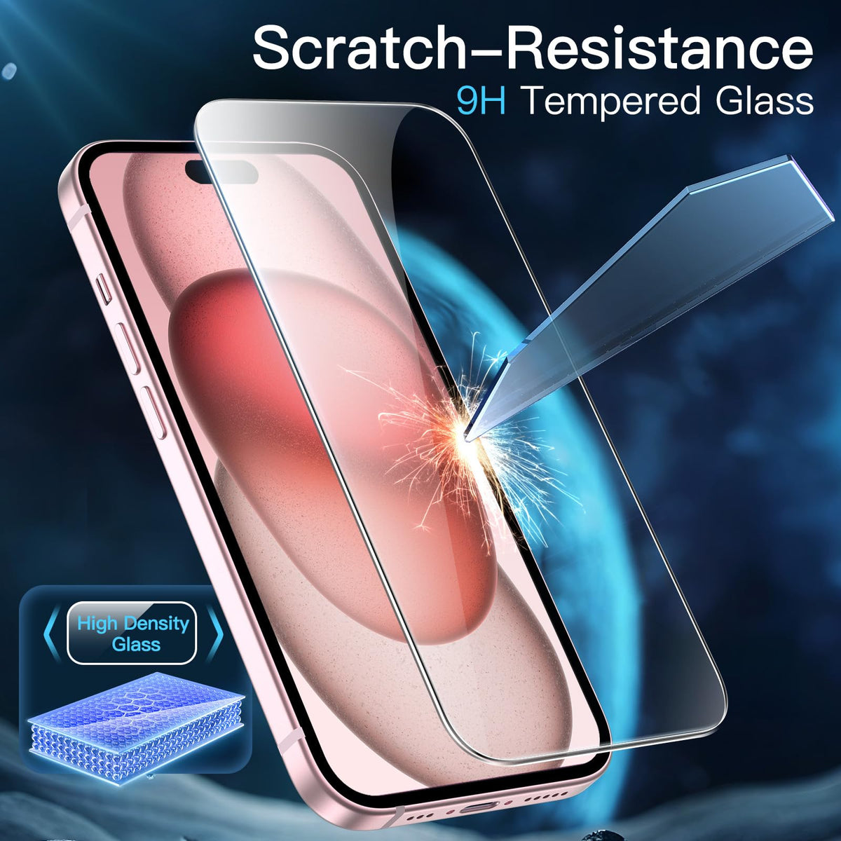 JETech Screen Protector for iPhone 15 6.1-Inch, Bubble Free, Tempered Glass Film with Easy Installation Tool, Case-Friendly, HD Clear, 2-Pack