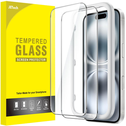 JETech Screen Protector for iPhone 15 6.1-Inch, Bubble Free, Tempered Glass Film with Easy Installation Tool, Case-Friendly, HD Clear, 2-Pack