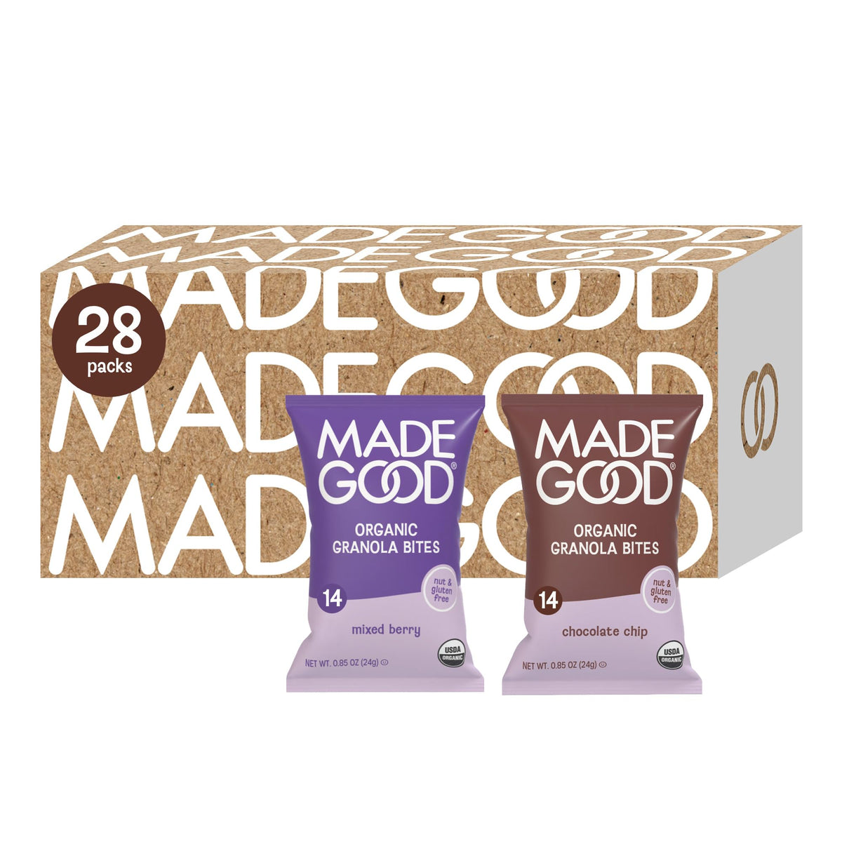 MadeGood Granola Bites Chocolate Chip & Strawberry Variety Pack (28 Count) Gluten Free and Organic Snacks