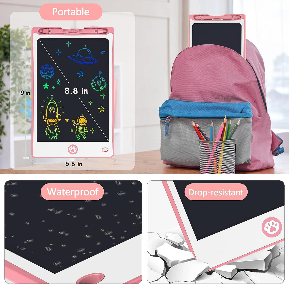 Hockvill LCD Writing Tablet for Kids 8.8 Inch, Toys for Girls Boys Drawing Pad for 3 4 5 6 7 Year Old Kids Toys, Children Christmas Birthday Gift for Kids Toddler Doodle Board Travel Essentials