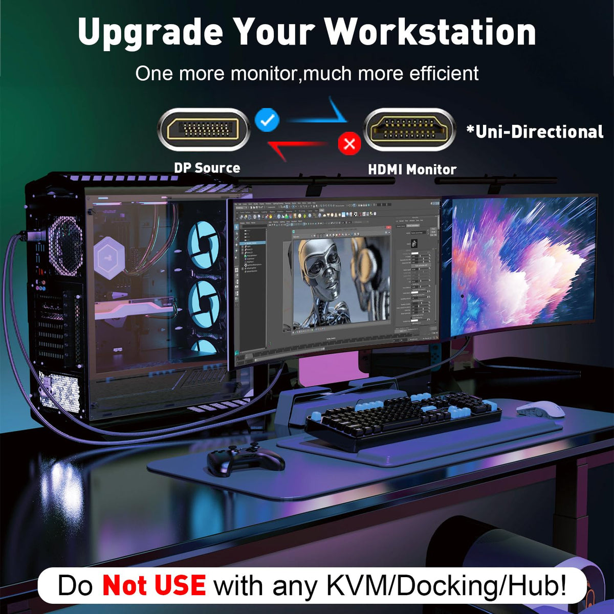 UANTIN 4K DisplayPort to HDMI Cable 6Ft, Uni-Directional Only, DP 1.2 (Source) to HDMI 1.4 (Display), 4K@30Hz, 2K@60Hz, Display Port Braided Cord for AMD, NVIDIA, Dell, Monitor