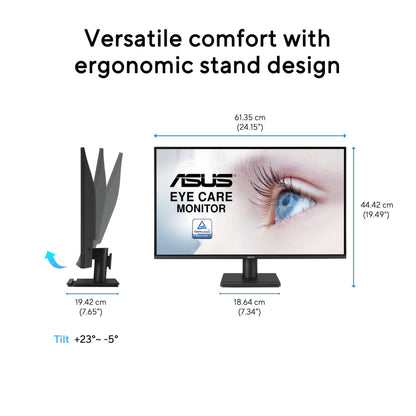 ASUS 27 Inch Desktop Monitor - Full HD (1920 x 1080), IPS, 75Hz, Adaptive-Sync, HDMI, D-Sub, Frameless - VA27EHE
