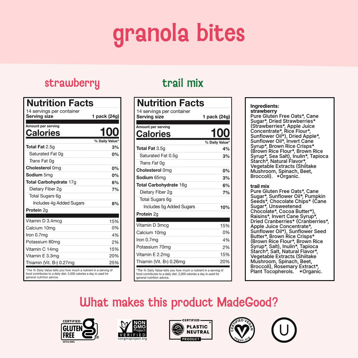 MadeGood Granola Bites Chocolate Chip & Strawberry Variety Pack (28 Count) Gluten Free and Organic Snacks