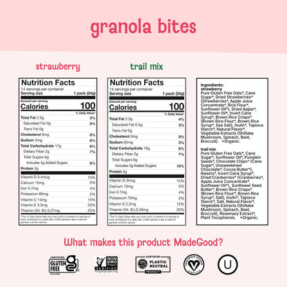 MadeGood Granola Bites Chocolate Chip & Strawberry Variety Pack (28 Count) Gluten Free and Organic Snacks