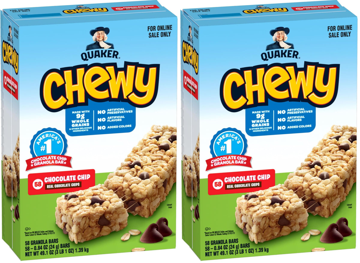 Quaker Chewy Granola Bars, Chewy & Dipps Variety Pack, (58 Bars), Whole Grains, No Artificial Flavors, No Added Colors
