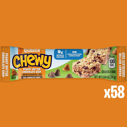 Quaker Chewy Granola Bars, Chewy & Dipps Variety Pack, (58 Bars), Whole Grains, No Artificial Flavors, No Added Colors