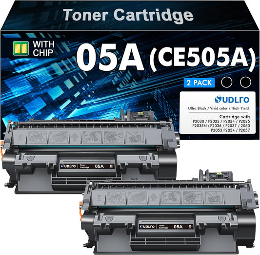 SUDLTO 05A CE505A Toner Cartridge - Replacement for HP 05A Toner Cartridge Black for HP LaserJet Pro P2035 P2035N P2055DN 2055DN 2035N P2030 P2050 P2055D P2055X 2055D 2055X Printer (Black, 2-Pack)