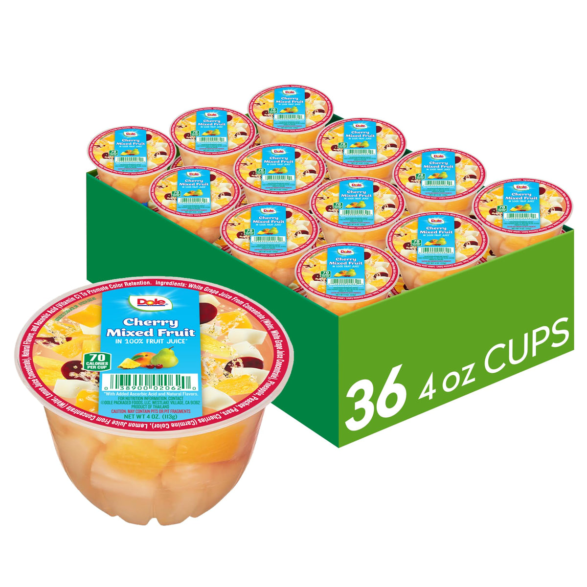 Dole Fruit Bowls No Sugar Added Snacks, Cherry Mixed Fruit 4oz 24 Cups, Gluten & Dairy Free, Bulk Lunch Snacks for Kids & Adults