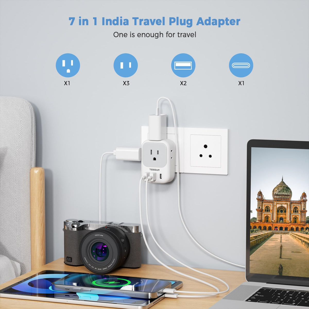 2 Pack European Plug Adapter USB C, TESSAN US to Europe Adapter 4 Outlets 3 USB Charger, Type C International Power Adaptor to Italy Spain France Portugal Iceland Germany, Europe Travel Essentials