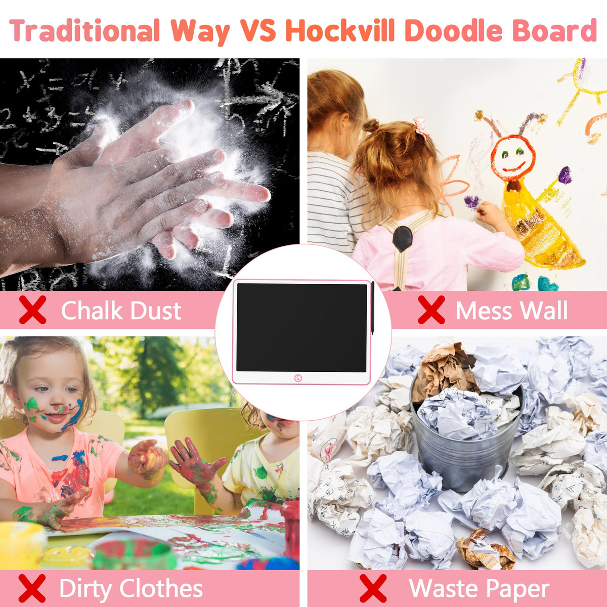 Hockvill LCD Writing Tablet for Kids 8.8 Inch, Toys for Girls Boys Drawing Pad for 3 4 5 6 7 Year Old Kids Toys, Children Christmas Birthday Gift for Kids Toddler Doodle Board Travel Essentials