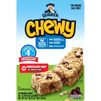 Quaker Chewy Granola Bars, Chewy & Dipps Variety Pack, (58 Bars), Whole Grains, No Artificial Flavors, No Added Colors