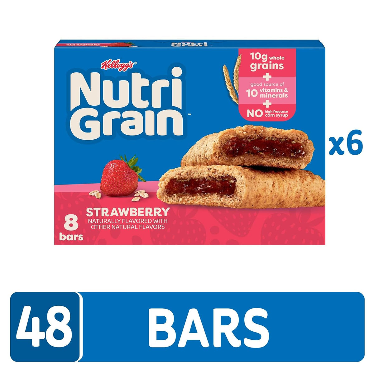 Nutri-Grain Soft Baked Breakfast Bars, Made with Whole Grains, Kids Snacks, Strawberry (6 Boxes, 48 Count)
