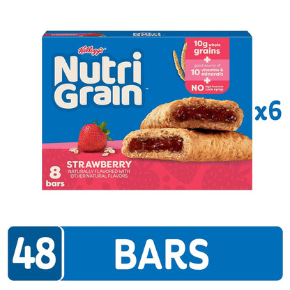Nutri-Grain Soft Baked Breakfast Bars, Made with Whole Grains, Kids Snacks, Strawberry (6 Boxes, 48 Count)