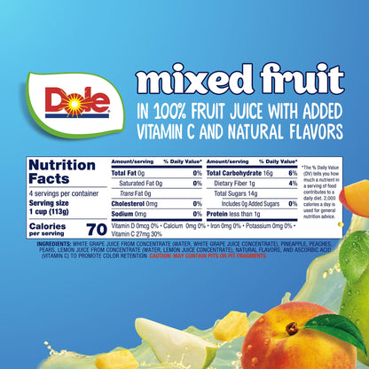 Dole Fruit Bowls Mixed Fruit in 100% Juice Snacks, 7oz 12 Total Cups, Gluten & Dairy Free, Bulk Lunch Snacks for Kids & Adults