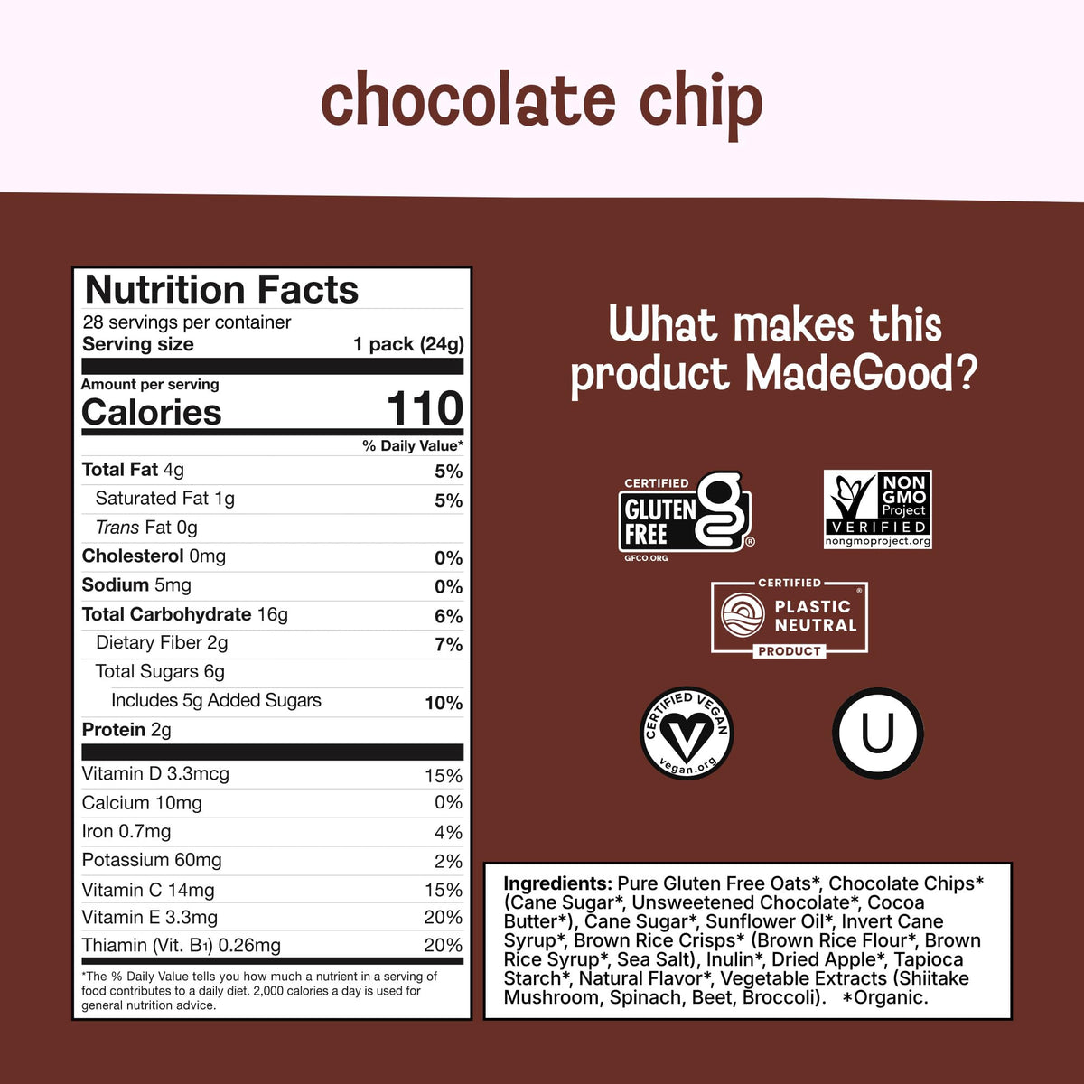MadeGood Granola Bites Chocolate Chip & Strawberry Variety Pack (28 Count) Gluten Free and Organic Snacks