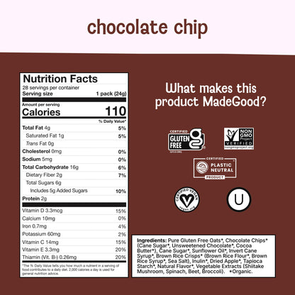 MadeGood Granola Bites Chocolate Chip & Strawberry Variety Pack (28 Count) Gluten Free and Organic Snacks
