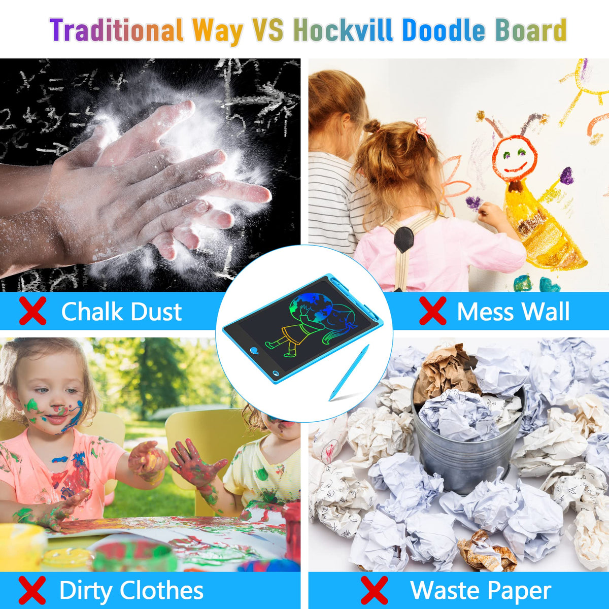 Hockvill LCD Writing Tablet for Kids 8.8 Inch, Toys for Girls Boys Drawing Pad for 3 4 5 6 7 Year Old Kids Toys, Children Christmas Birthday Gift for Kids Toddler Doodle Board Travel Essentials