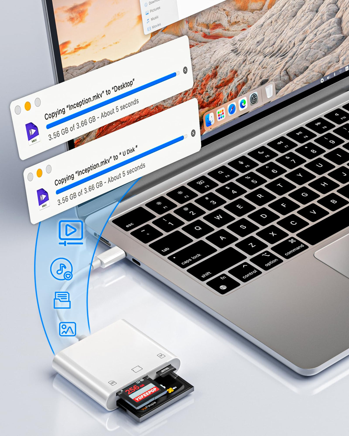USB-C SD Card Reader, Dual Slot SD/MicroSD Adapter for iPhone 17/16/15
