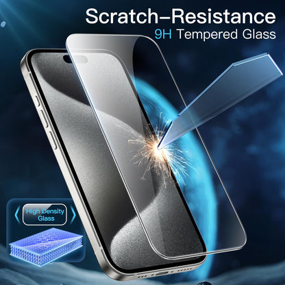 JETech Screen Protector for iPhone 15 6.1-Inch, Bubble Free, Tempered Glass Film with Easy Installation Tool, Case-Friendly, HD Clear, 2-Pack