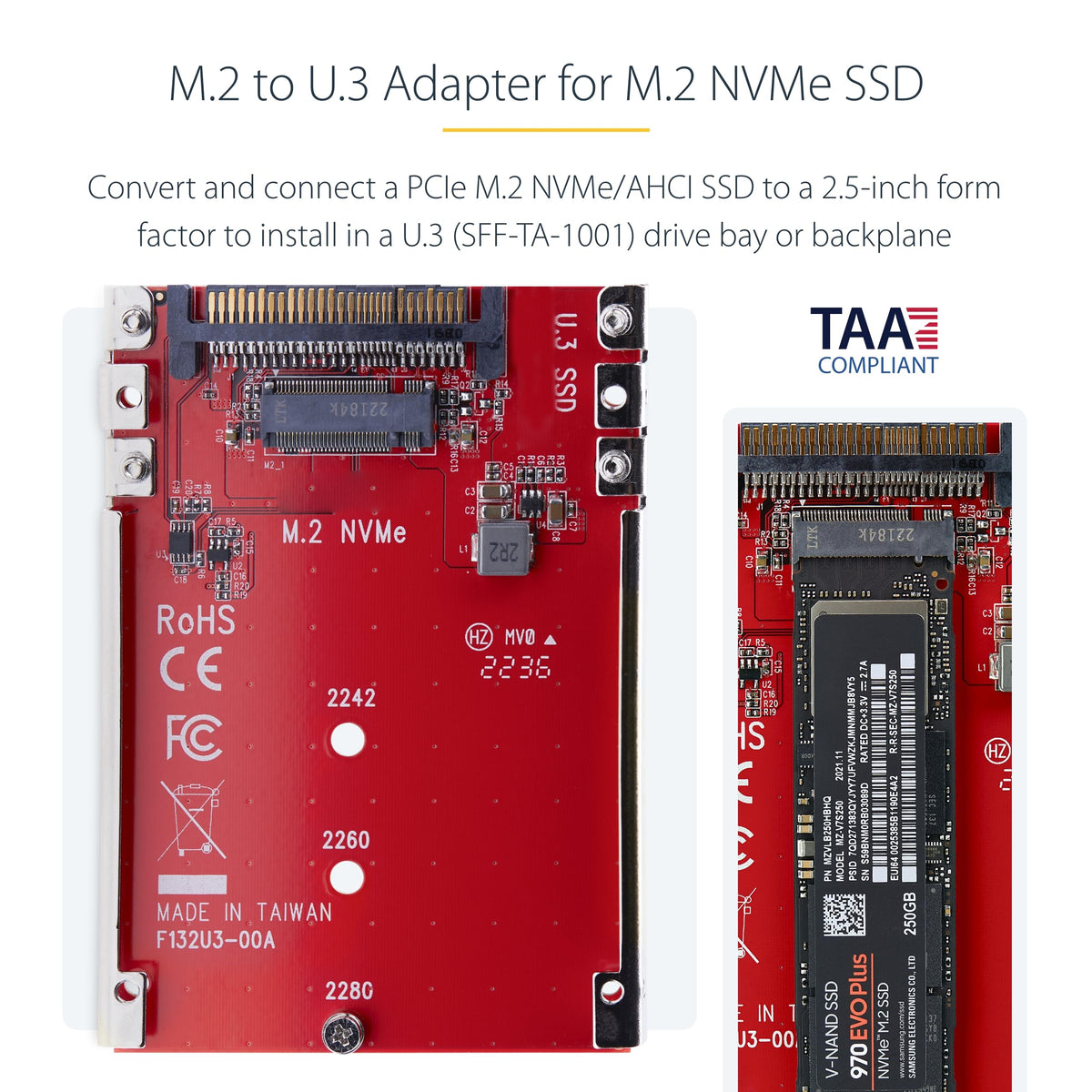 StarTech.com M.2. PCI-e NVMe to U.2 (SFF-8639) Adapter - Not Compatible with SATA Drives or SAS Controllers - For M.2 PCIe NVMe SSDs - PCIe M.2 Drive to U.2 Host Adapter - M2 SSD Converter, TAA