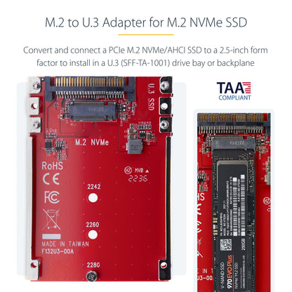 StarTech.com M.2. PCI-e NVMe to U.2 (SFF-8639) Adapter - Not Compatible with SATA Drives or SAS Controllers - For M.2 PCIe NVMe SSDs - PCIe M.2 Drive to U.2 Host Adapter - M2 SSD Converter, TAA