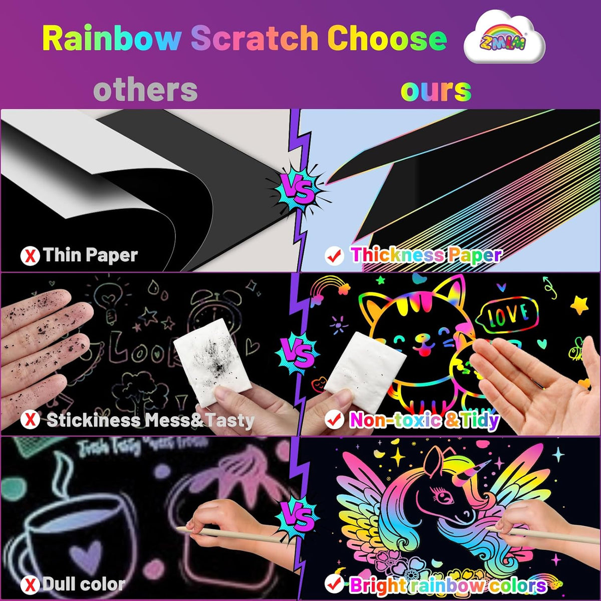 ZMLM Scratch Paper Art Set: 60 Pcs Magic Art Craft Kid Return Gifts Scratch Paper Supplies Toddler Preschool Learning Toys for Age 3 4 5 6 7 8 Girls Boys Birthday Activities Party Favors