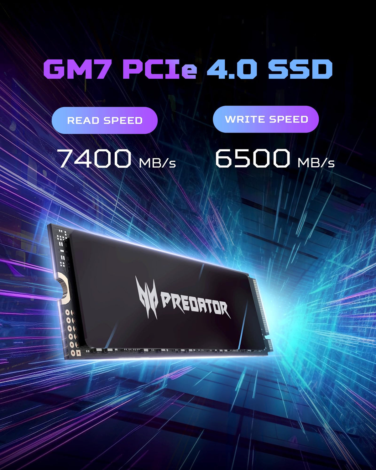 Acer Predator GM7 2TB SSD: M.2 2280 PCIe Gen 4 x4 NVMe 2.0, Read Speed Up to 7400 MB/s, Internal PC Solid State Drive for Laptop, Desktop and PS5 - BL.9BWWR.119
