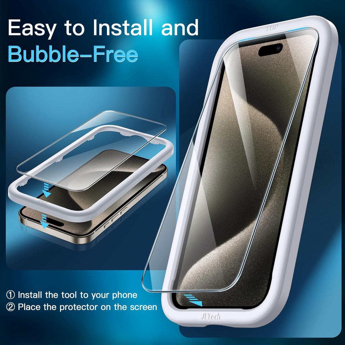 JETech Screen Protector for iPhone 15 6.1-Inch, Bubble Free, Tempered Glass Film with Easy Installation Tool, Case-Friendly, HD Clear, 2-Pack