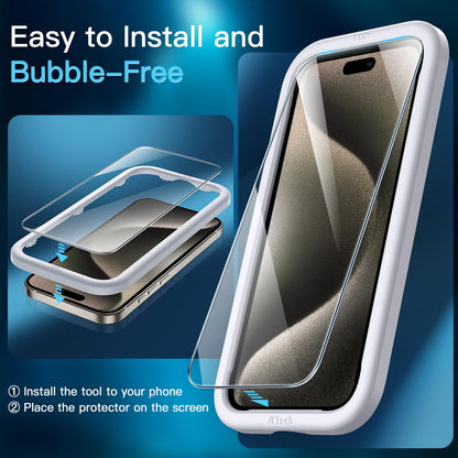 JETech Screen Protector for iPhone 15 6.1-Inch, Bubble Free, Tempered Glass Film with Easy Installation Tool, Case-Friendly, HD Clear, 2-Pack