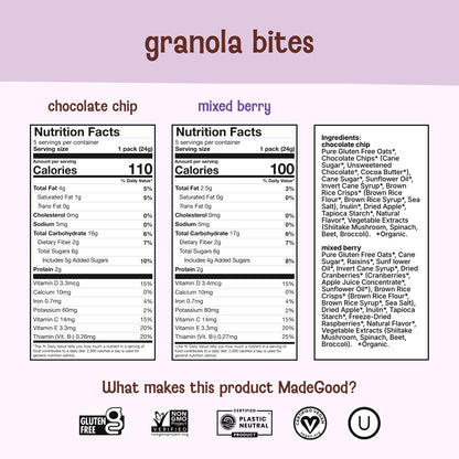 MadeGood Granola Bites Chocolate Chip & Strawberry Variety Pack (28 Count) Gluten Free and Organic Snacks