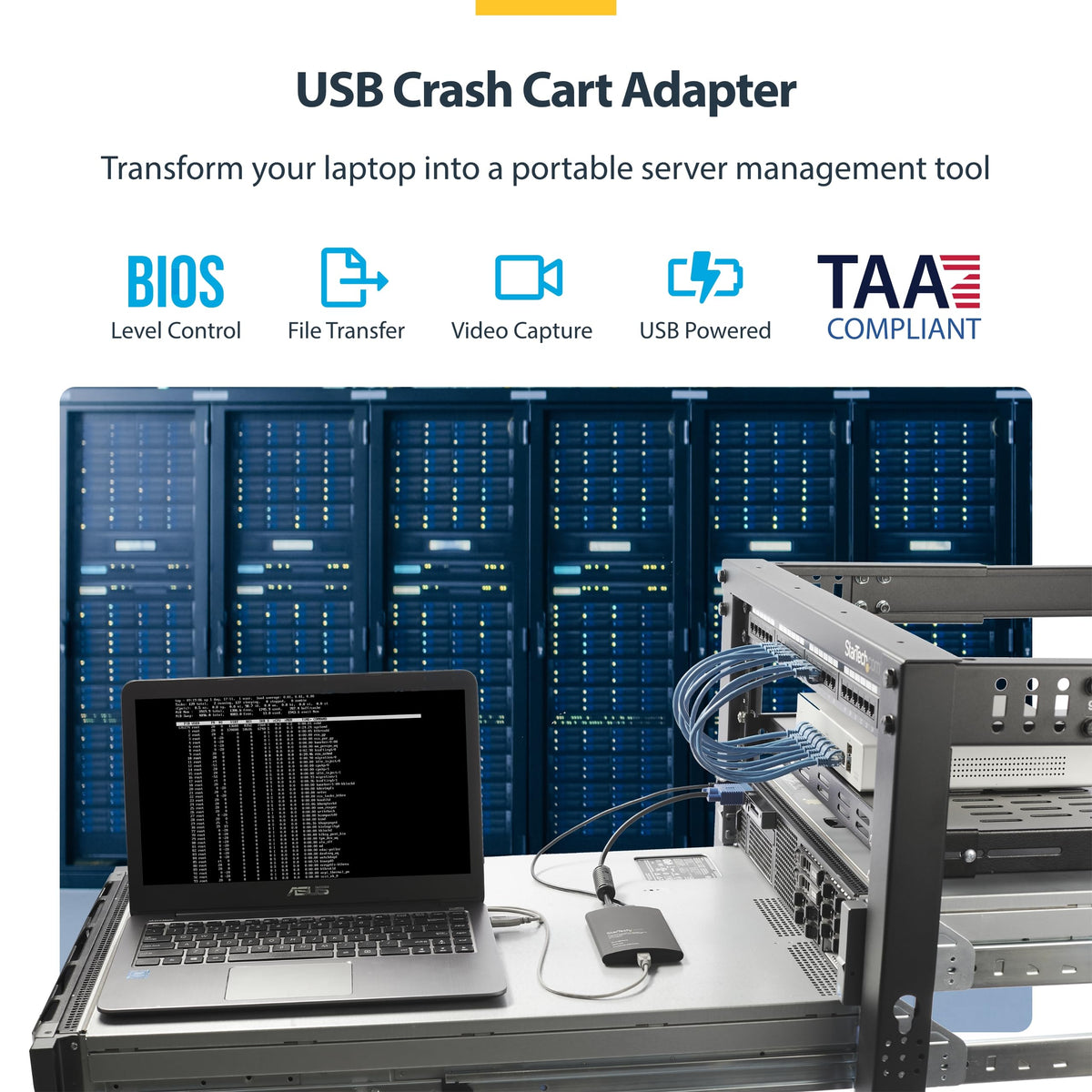 StarTech.com Portable Laptop Crash Cart Adapter, USB/VGA Analogue KVM Console, File Transfer & Video Capture, Windows/Linux/MacOS, TAA