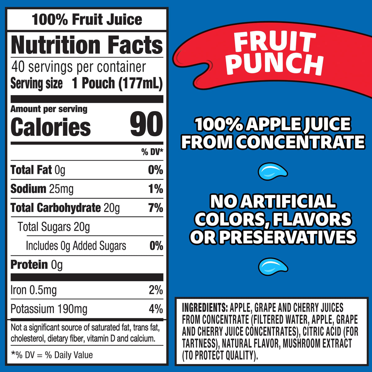 Capri Sun 100% Juice Fruit Punch Naturally Flavored Juice Blend, 40 ct Pack, 4 Boxes of 10 Pouches