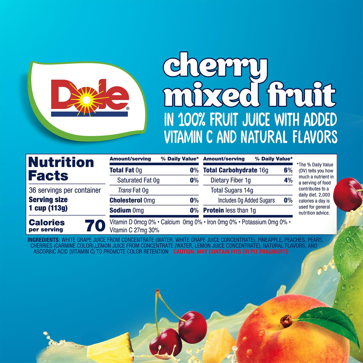 Dole Fruit Bowls No Sugar Added Snacks, Cherry Mixed Fruit 4oz 24 Cups, Gluten & Dairy Free, Bulk Lunch Snacks for Kids & Adults
